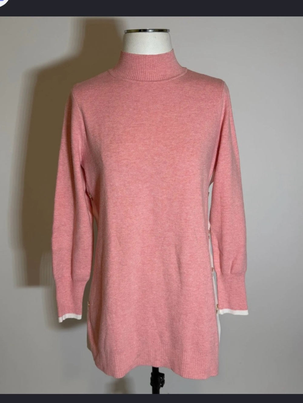 Chico's Pink Mock Neck Side-Button Tunic Sweater